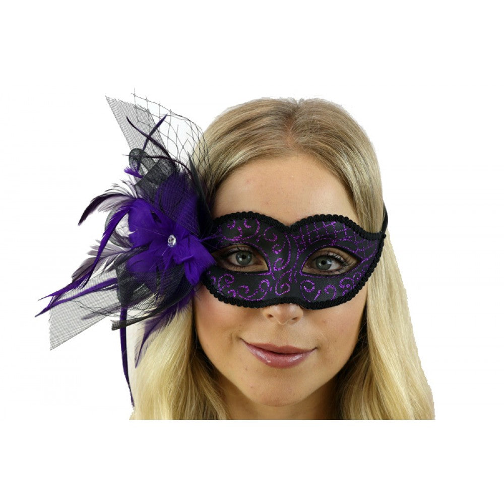 Purple Venetian Mask w/ Feather