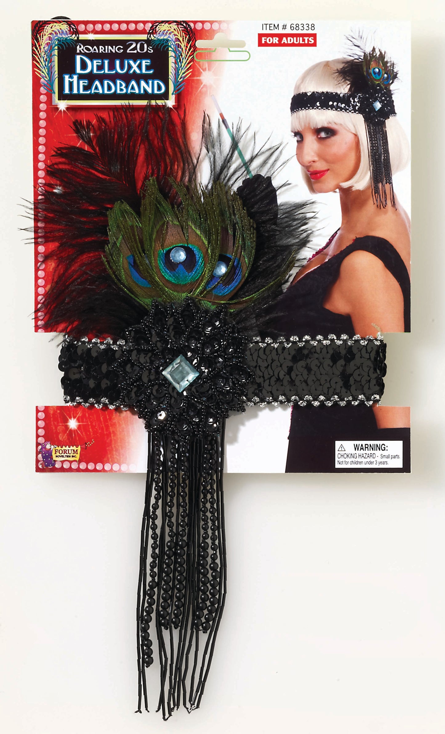 Black Flapper Headband w/Peacock