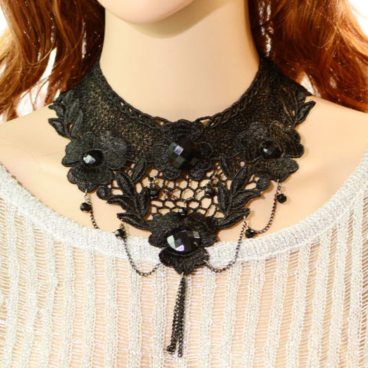 Black Lace Necklace w/ Chains & Pendant