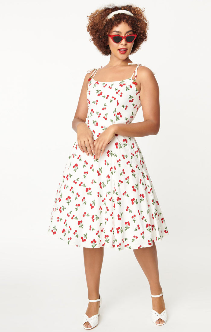 Ivory Cherry Print Bobbie Swing Dress