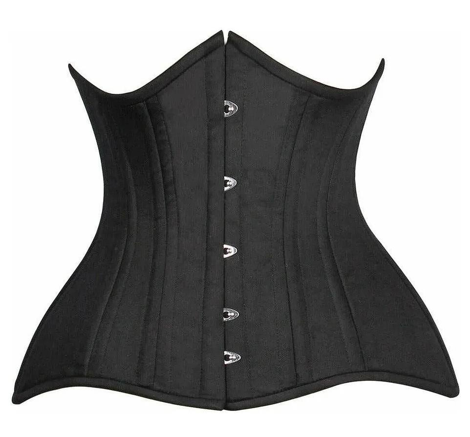 Top Drawer CURVY Black Cotton Double Steel Boned Underbust Waist Cincher Corset