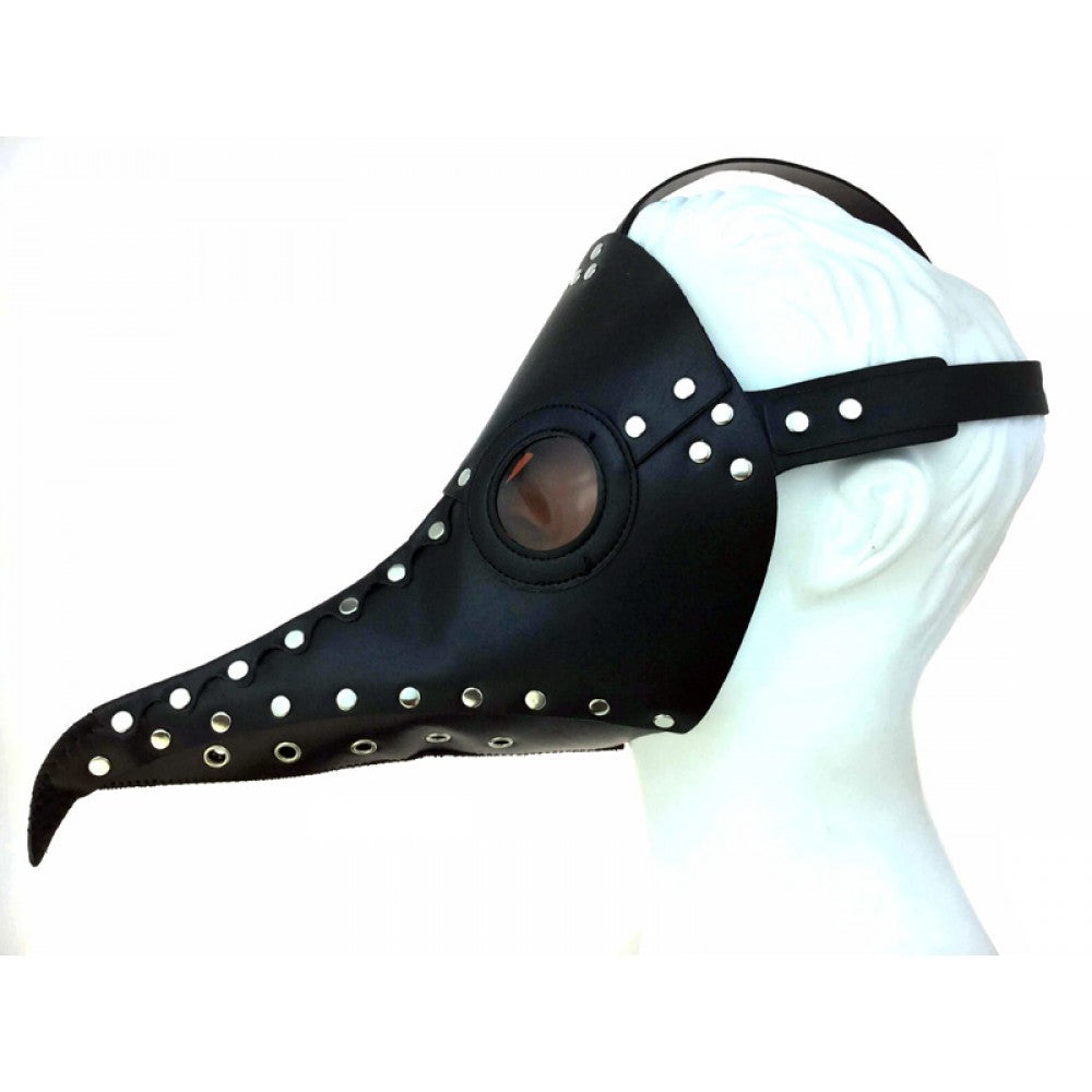 Black Faux Leather Riveted Plague Doctor Mask