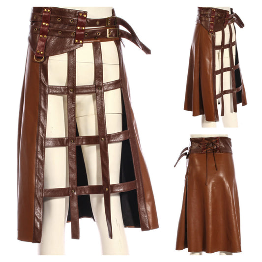 Steampunk Brown Leatherette Hoop Skirt