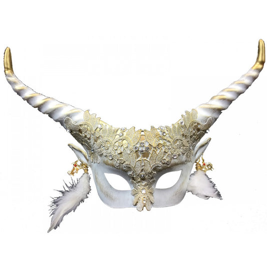 White Venetian Lace Horned Mask