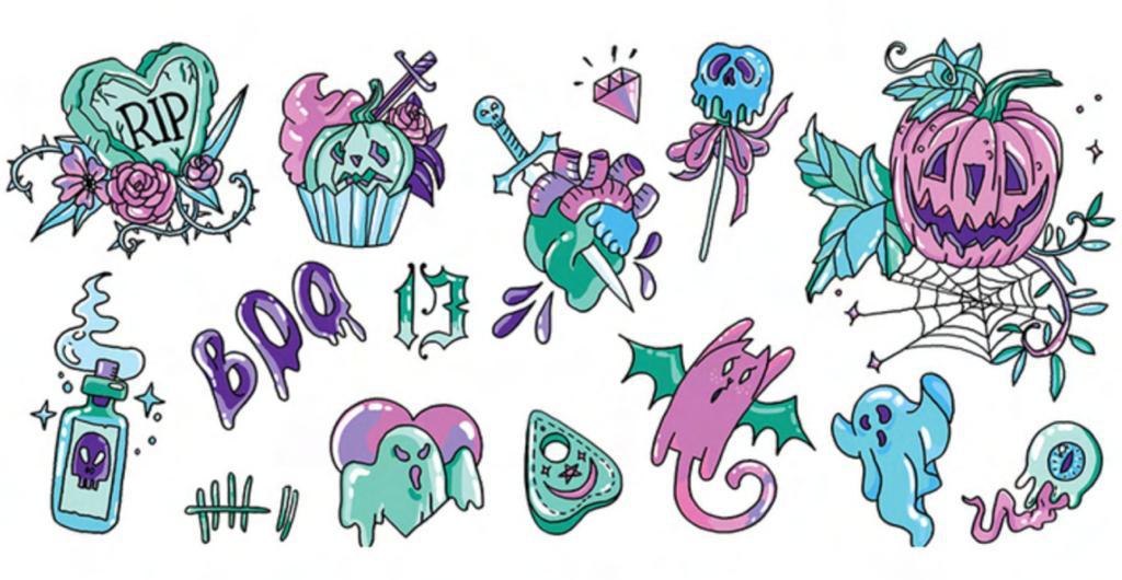 Hey BOO-tiful Halloween Pastel Large Temporary Tattoo Pack