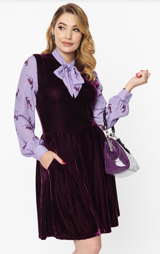 She.e.o Purple Cat Print Dress