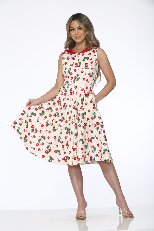 Cream and Red Cherry Swing Dress