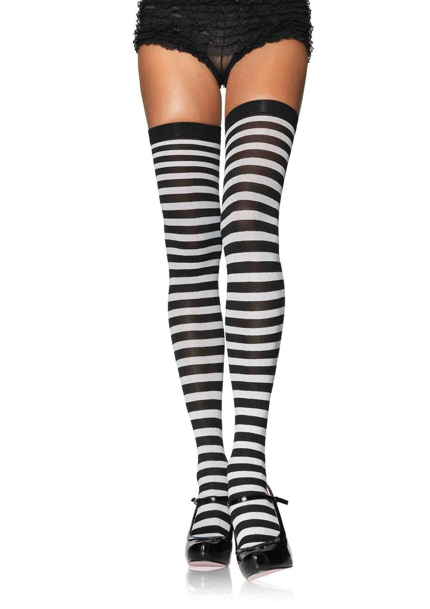 Striped Nylon Thigh Highs