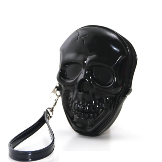 Black Vinyl Smiling Skull Zippered Wristlet