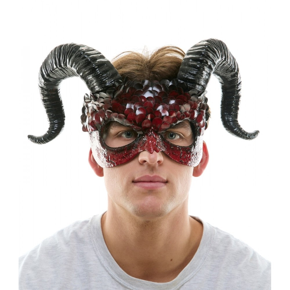 Red Scaled Horned Demon Face Mask