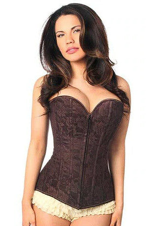 Dark Brown Lace Overbust Corset w/Zipper