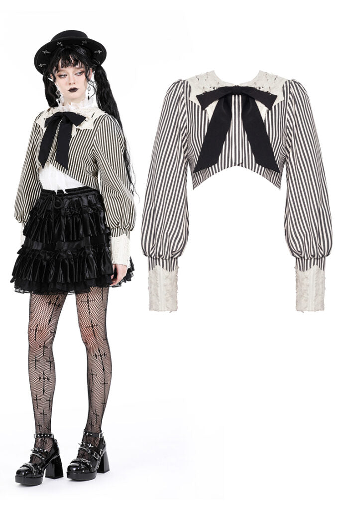 Vintage Black and White Striped Crop Jacket