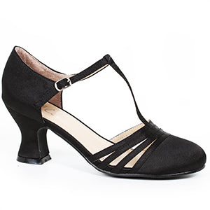 Lucille Black Satin Flapper Shoe