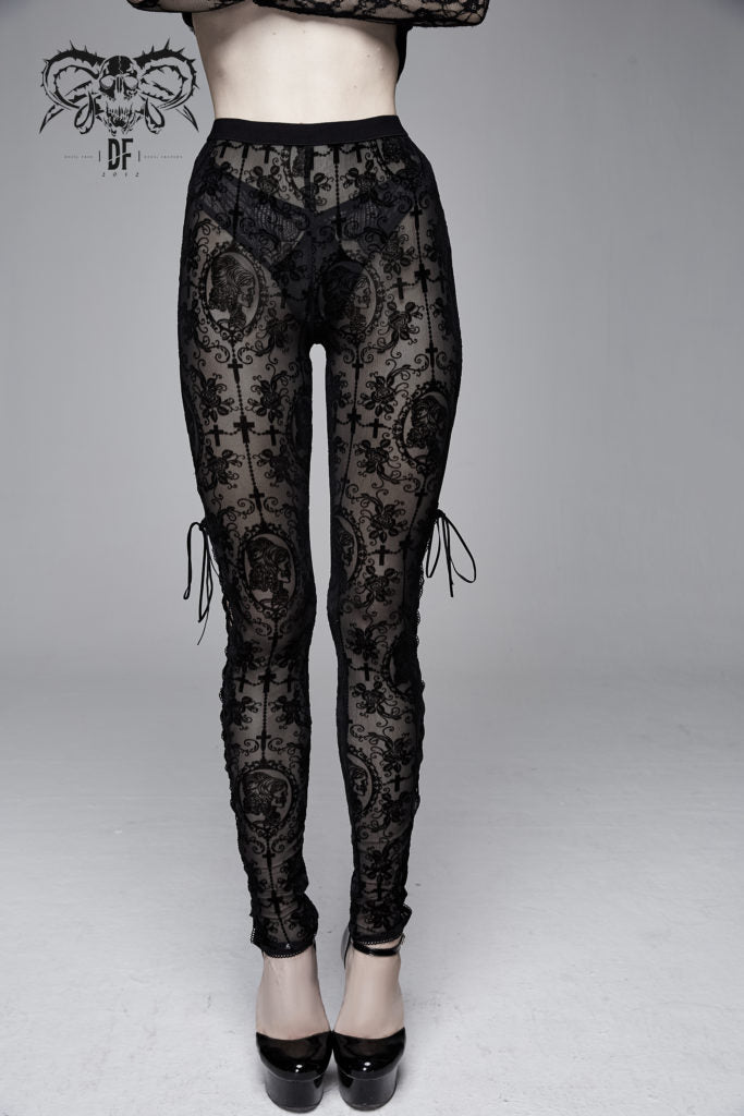 Black Lace Cameo Lace Up Leggings